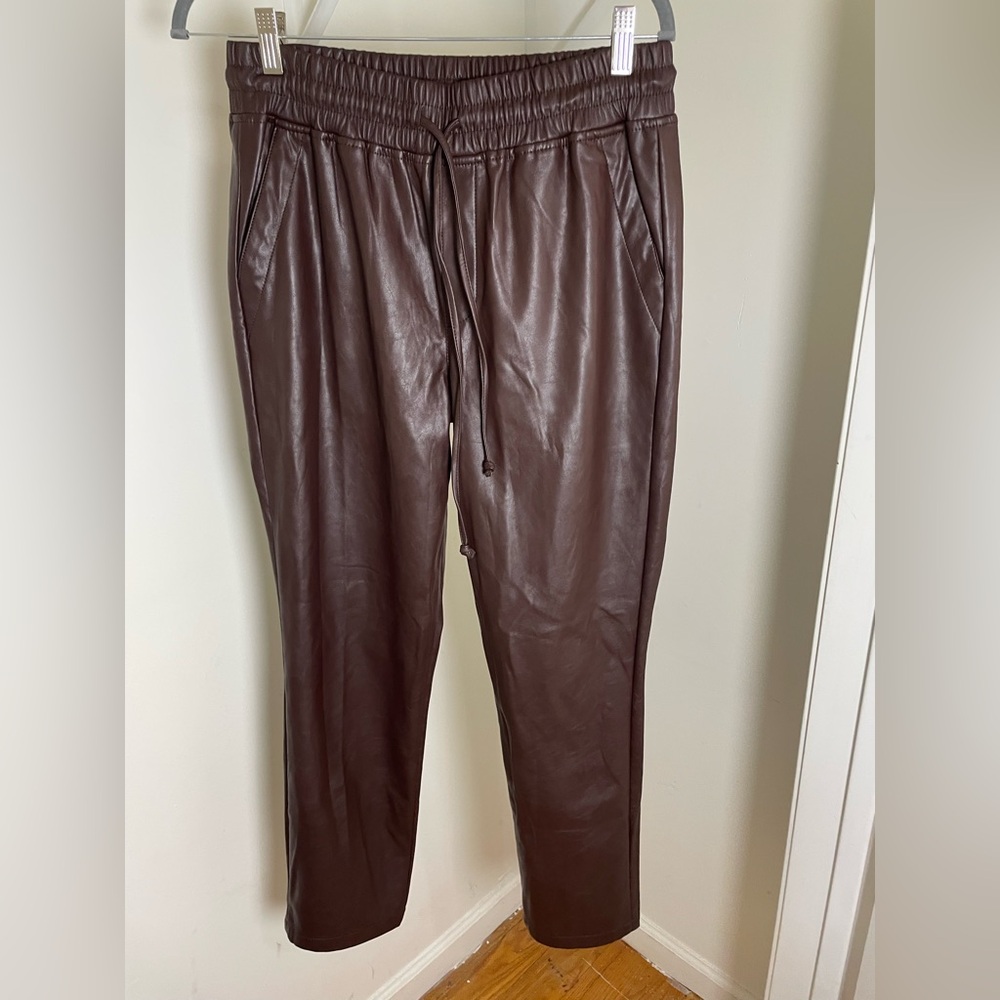 Kut from the Kloth Alanna Faux leather drawstring pants brown Sz S NWOT women